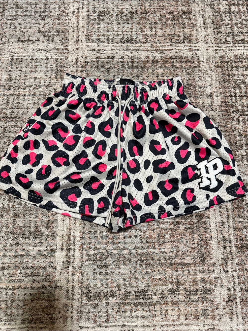 Inaka Power Leopard Print Athletic Shorts - Pink/Black/White